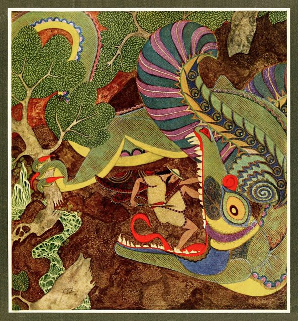 Edmund Dulac - Tanglewood Tales 13 Kadem ubija zmaja