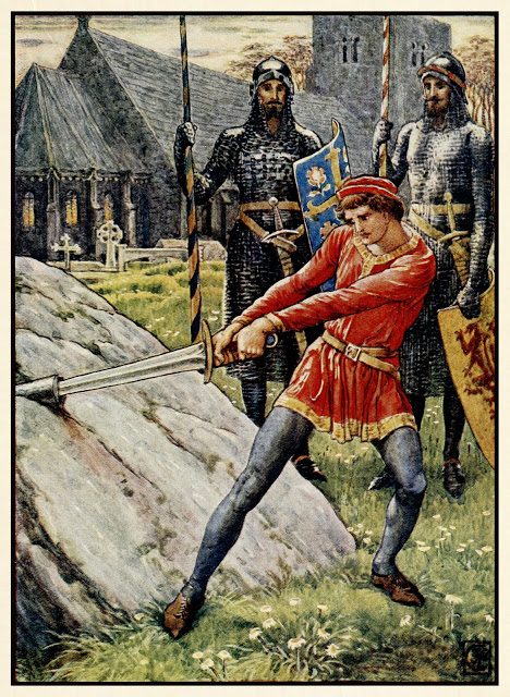 Kralj Artur - Walter Crane 1 Artur potegne meč iz skale.