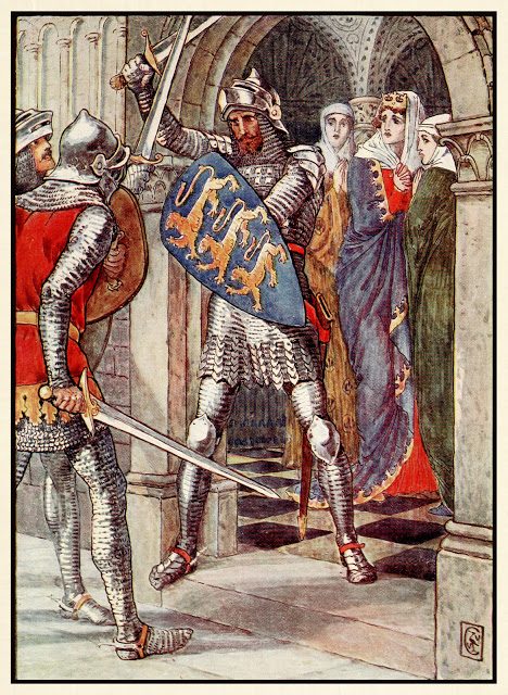Kralj Artur - Walter Crane 13 Boj v kraljičini predsobi.