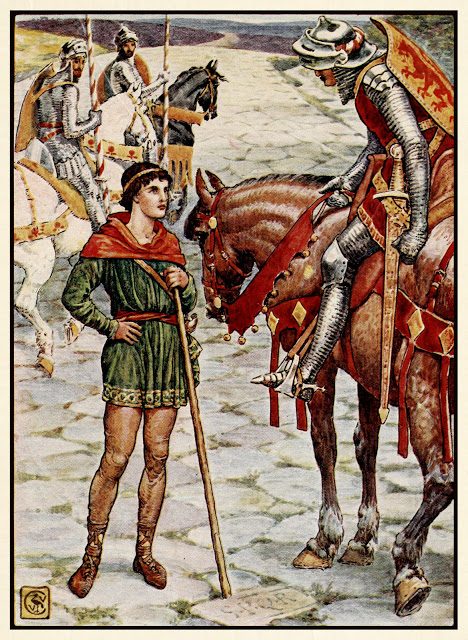 Kralj Artur - Walter Crane 8 Mladi Parsifal izprašuje gospoda Owena.