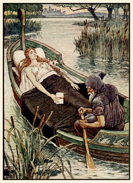 Kralj Artur - Walter Crane 11 Potovanje Lily iz Astolata po smrti.