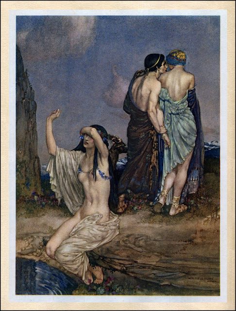 Grška mitologija 2 - ilustriral William Russell Flint 3 Paris zapušča Cenone zaradi Helene.