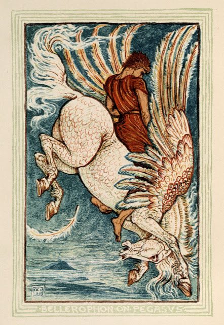 Grška mitologija - Walter Crane 13 Belerofont na Pegazu