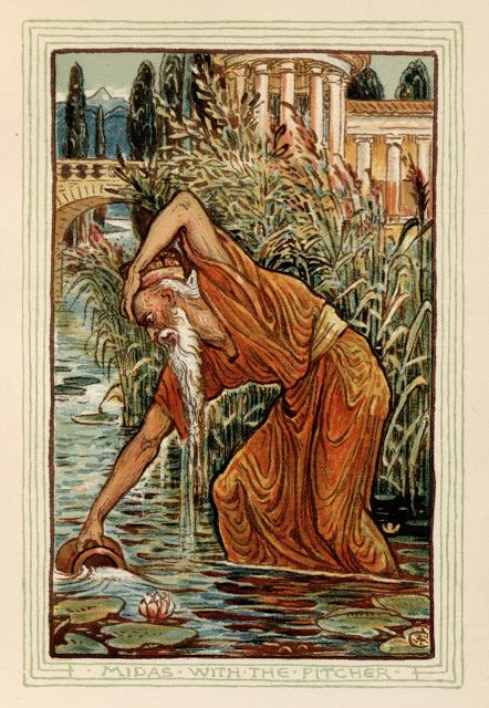 Grška mitologija - Walter Crane 8 Midas se okopa v reki Paktol