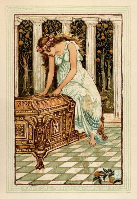 Grška mitologija - Walter Crane 10 Pandora si želi odpreti skrinjico