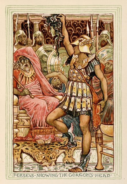 Grška mitologija - Walter Crane 5 Perzej pokaže meduzino glavo